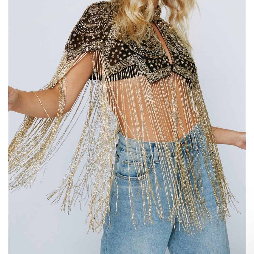 Embellished Fringe Cape